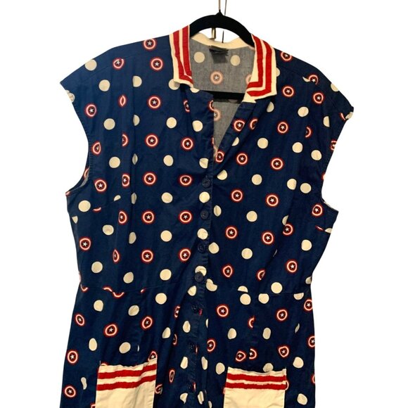 Her Universe Captain America WOmens Size 3X Midi Dress Rockabilly Pin Up Retro B - Picture 2 of 4